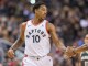 Jan 1, 2018; Toronto, Ontario, CAN; Toronto Raptors guard DeMar DeRozan (10) celebrates with a teammate after scoring against the Milwaukee Bucks during the first half at Air Canada Centre. Mandatory Credit: Kevin Sousa-USA TODAY Sports